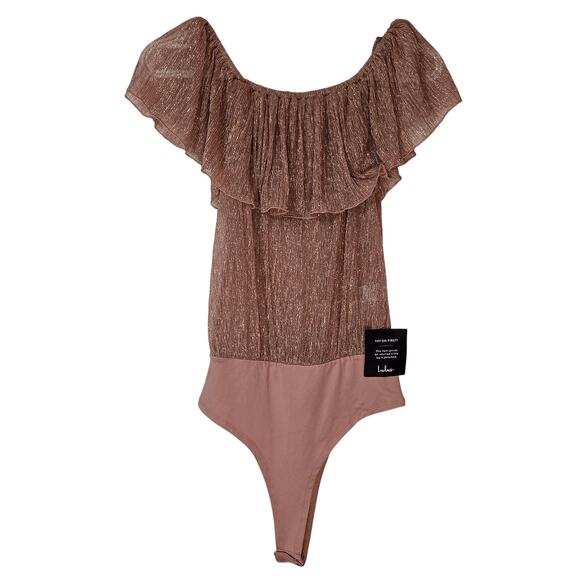 NWT Lulu's Gold Shiny Off The Shoulder Bodysuit - Picture 7 of 7